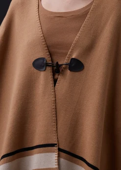 MONROW Supersoft Sweater Knit Reversible Stripe Poncho GOLDENBROWN Hot